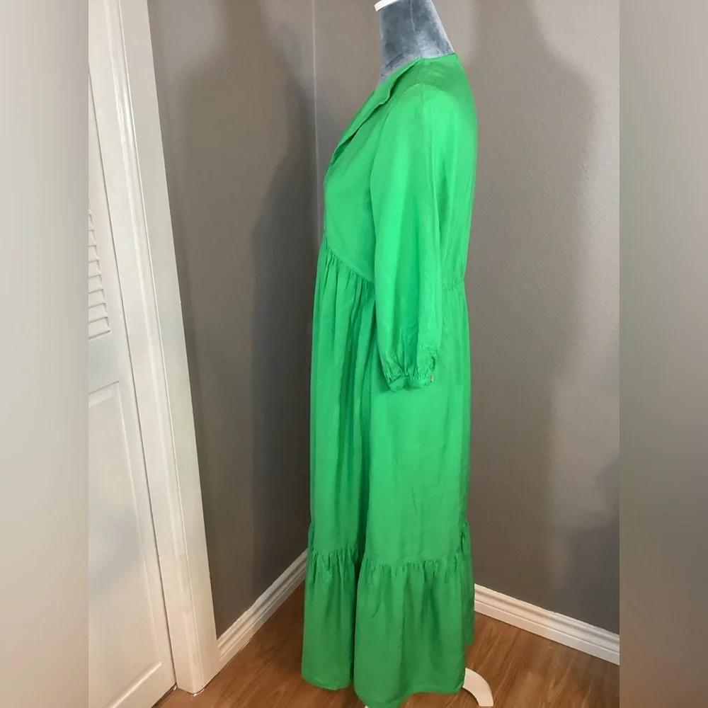 ZARA Tiered Green Maxi Linen Blend Dress Size S - Picture 6 of 10
